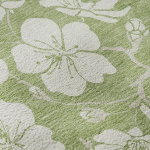 HomeRoots 8' Artichoke Green & Ivory Floral Washable Round Rug - UV Protected, Stain-Resistant & Stylish Design 681002