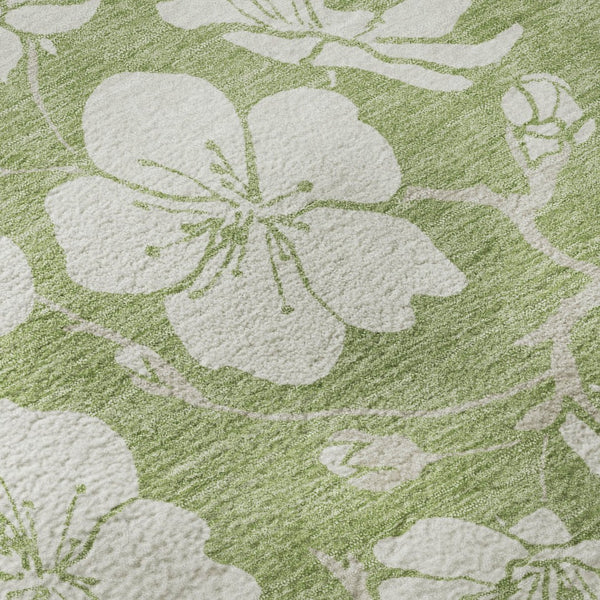 HomeRoots 8' Artichoke Green & Ivory Floral Washable Round Rug - UV Protected, Stain-Resistant & Stylish Design 681002