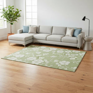 HomeRoots 8' X 10' Artichoke Green Floral Area Rug - Washable, UV Protected, Durable for High-Traffic Homes 681003