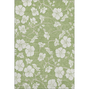 HomeRoots 8' X 10' Artichoke Green Floral Area Rug - Washable, UV Protected, Durable for High-Traffic Homes 681003