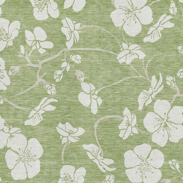 HomeRoots 8' X 10' Artichoke Green Floral Area Rug - Washable, UV Protected, Durable for High-Traffic Homes 681003