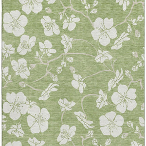 HomeRoots 8' X 10' Artichoke Green Floral Area Rug - Washable, UV Protected, Durable for High-Traffic Homes 681003