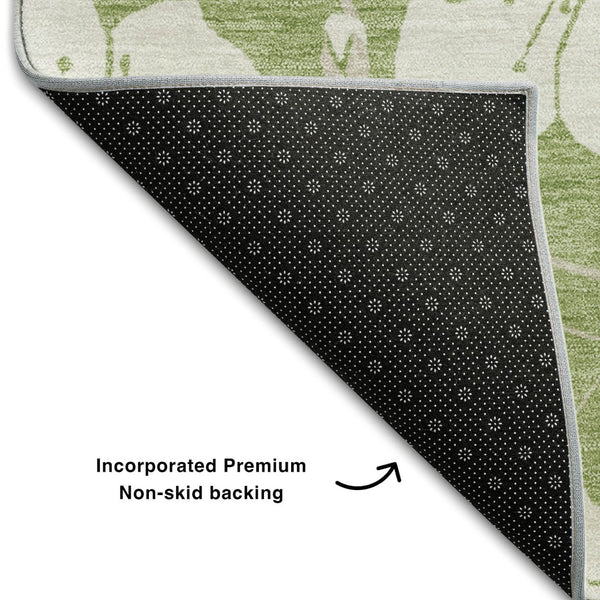 HomeRoots 9' X 12' Artichoke Green Floral Area Rug - Washable, Stain Resistant, UV Protected for Busy Homes 681004
