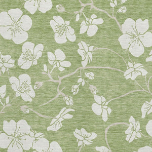 HomeRoots 9' X 12' Artichoke Green Floral Area Rug - Washable, Stain Resistant, UV Protected for Busy Homes 681004