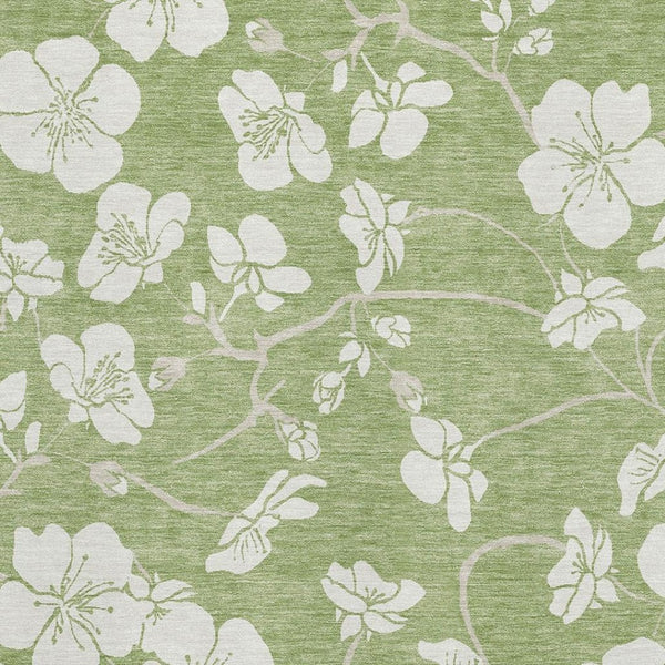 HomeRoots 9' X 12' Artichoke Green Floral Area Rug - Washable, Stain Resistant, UV Protected for Busy Homes 681004