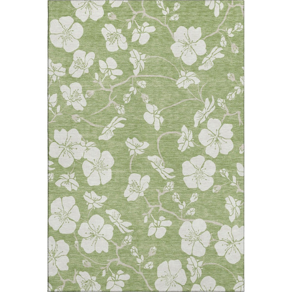 HomeRoots 10' Artichoke Green & Ivory Floral Washable Area Rug - Durable, UV-Protected, Perfect for Homes! 681005