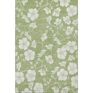 HomeRoots 10' Artichoke Green & Ivory Floral Washable Area Rug - Durable, UV-Protected, Perfect for Homes! 681005