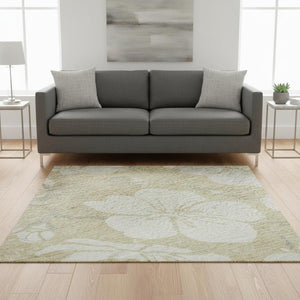 HomeRoots 5' X 8' Beige and Ivory Floral Area Rug – Washable, Stain Resistant, UV Protected for Busy Homes 681007