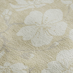 HomeRoots 5' X 8' Beige and Ivory Floral Area Rug – Washable, Stain Resistant, UV Protected for Busy Homes 681007