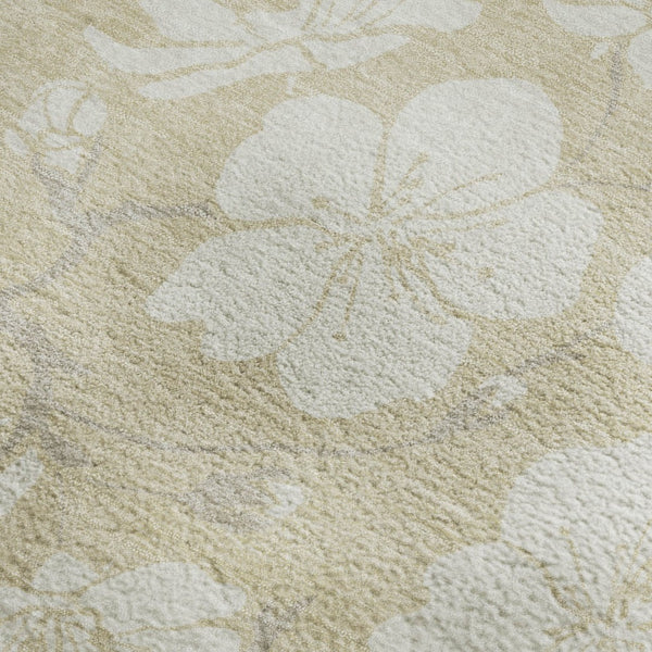 HomeRoots 5' X 8' Beige and Ivory Floral Area Rug – Washable, Stain Resistant, UV Protected for Busy Homes 681007