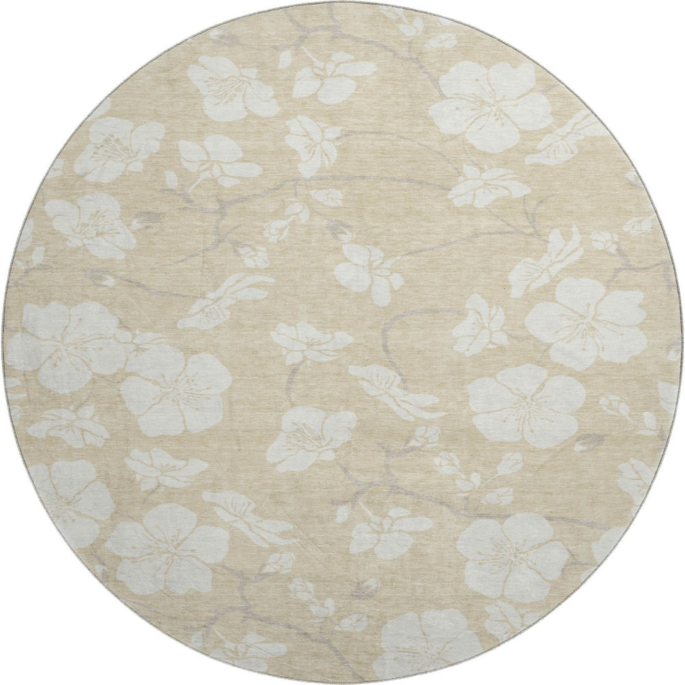 HomeRoots 8' Beige and Ivory Floral Washable Area Rug - Durable, UV-Protected Design for Living Spaces & Outdoors 681008