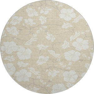 HomeRoots 8' Beige and Ivory Floral Washable Area Rug - Durable, UV-Protected Design for Living Spaces & Outdoors 681008