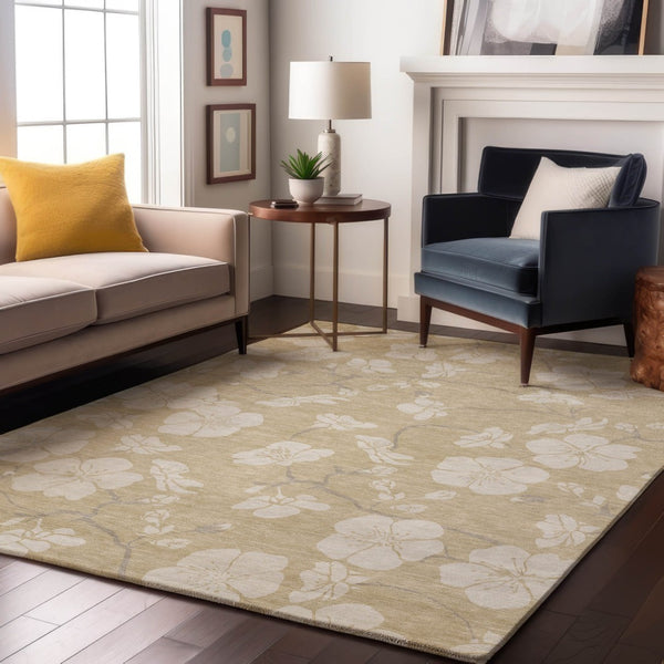 HomeRoots 8' X 10' Beige and Ivory Floral Washable Area Rug with UV Protection for Busy Homes & Elegant Spaces 681009