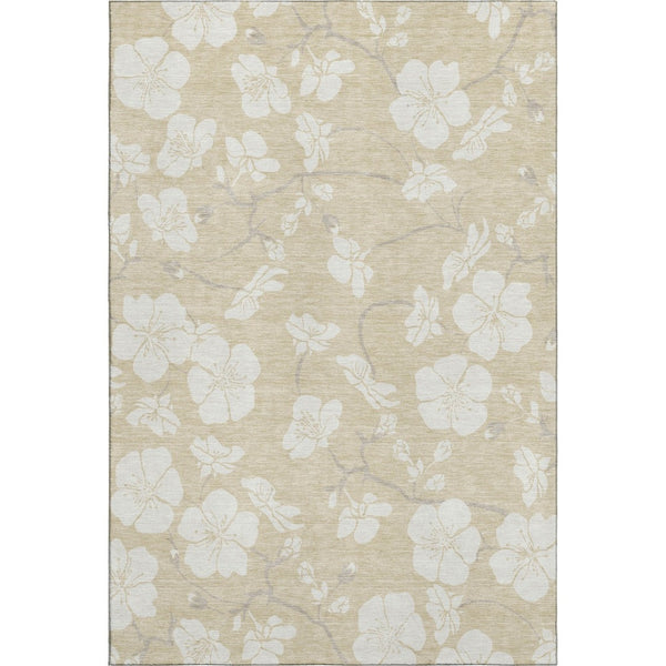 HomeRoots 8' X 10' Beige and Ivory Floral Washable Area Rug with UV Protection for Busy Homes & Elegant Spaces 681009