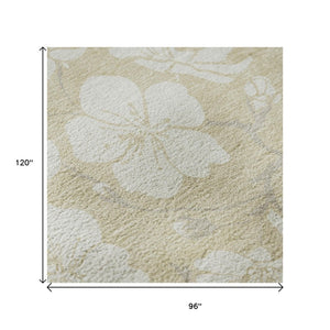 HomeRoots 8' X 10' Beige and Ivory Floral Washable Area Rug with UV Protection for Busy Homes & Elegant Spaces 681009