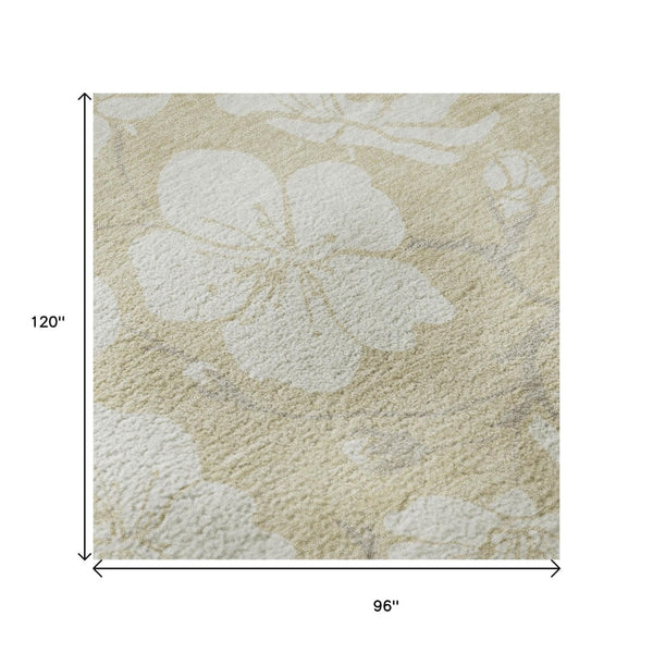 HomeRoots 8' X 10' Beige and Ivory Floral Washable Area Rug with UV Protection for Busy Homes & Elegant Spaces 681009