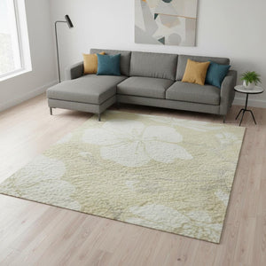 HomeRoots 8' X 10' Beige and Ivory Floral Washable Area Rug with UV Protection for Busy Homes & Elegant Spaces 681009