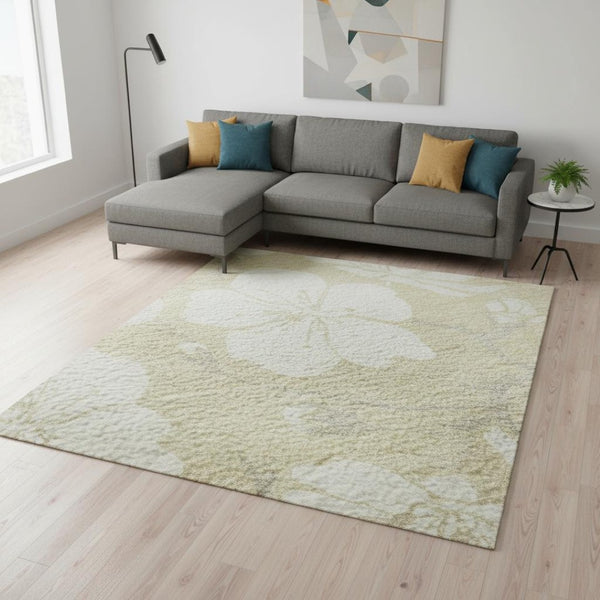 HomeRoots 8' X 10' Beige and Ivory Floral Washable Area Rug with UV Protection for Busy Homes & Elegant Spaces 681009