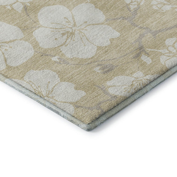HomeRoots 9' X 12' Elegant Beige & Ivory Floral Washable Area Rug with UV Protection for Family Spaces 681010