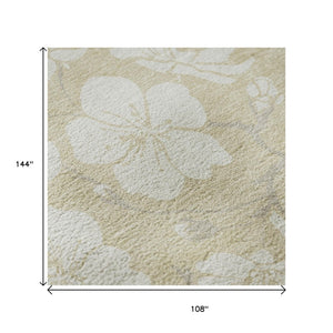 HomeRoots 9' X 12' Elegant Beige & Ivory Floral Washable Area Rug with UV Protection for Family Spaces 681010
