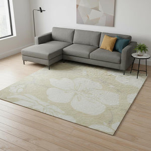 HomeRoots 9' X 12' Elegant Beige & Ivory Floral Washable Area Rug with UV Protection for Family Spaces 681010