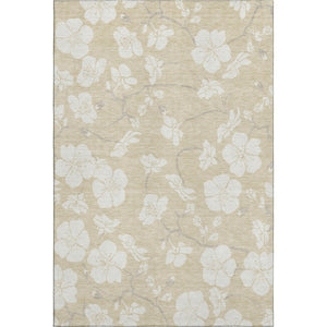 HomeRoots 10' X 14' Beige & Ivory Floral Area Rug - Washable, UV-Protected & Perfect for Family Spaces! 681011