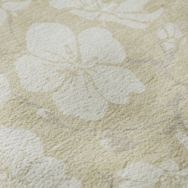 HomeRoots 10' X 14' Beige & Ivory Floral Area Rug - Washable, UV-Protected & Perfect for Family Spaces! 681011