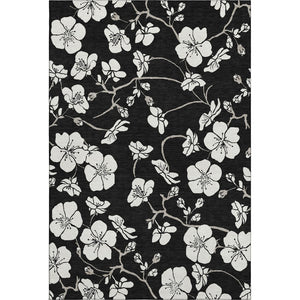HomeRoots 10' X 14' Black and Ivory Floral Area Rug - Durable, Washable, UV-Protected for Stylish Living Spaces 681017