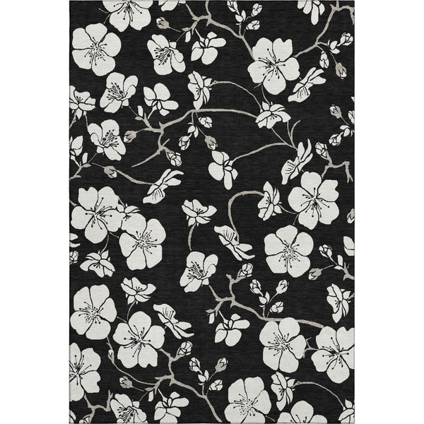 HomeRoots 10' X 14' Black and Ivory Floral Area Rug - Durable, Washable, UV-Protected for Stylish Living Spaces 681017