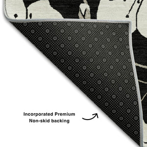 HomeRoots 10' X 14' Black and Ivory Floral Area Rug - Durable, Washable, UV-Protected for Stylish Living Spaces 681017