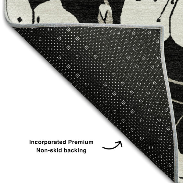 HomeRoots 10' X 14' Black and Ivory Floral Area Rug - Durable, Washable, UV-Protected for Stylish Living Spaces 681017