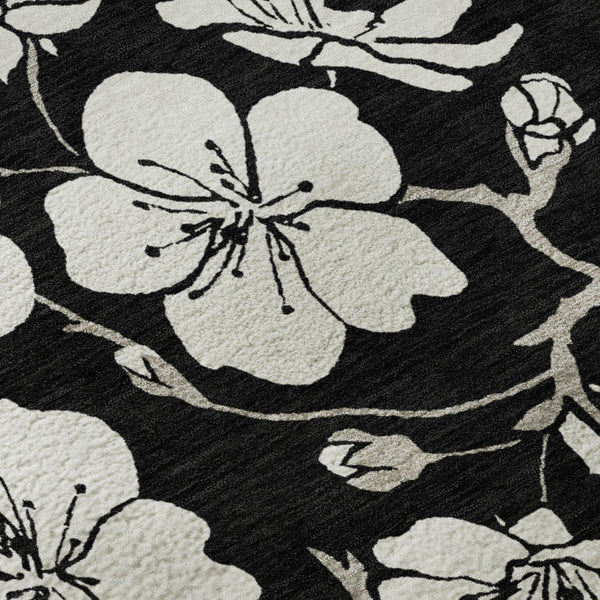 HomeRoots 10' X 14' Black and Ivory Floral Area Rug - Durable, Washable, UV-Protected for Stylish Living Spaces 681017