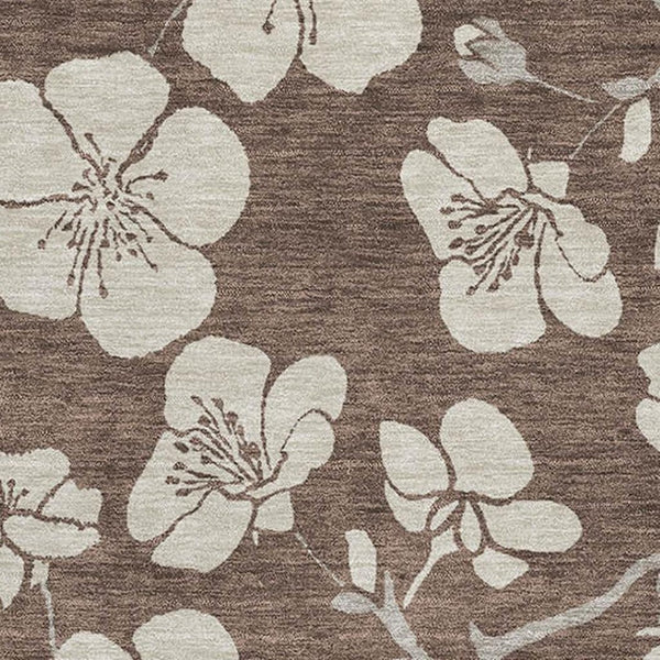 HomeRoots 5' X 8' Floral Washable Area Rug – Durable Brown & Beige Design with UV Protection for High-Traffic Areas 681019