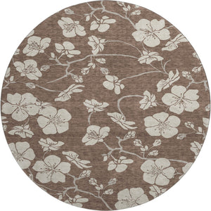 HomeRoots 8' Brown and Beige Floral Washable Round Rug with UV Protection - Durable, Stylish, and Easy Care! 681020