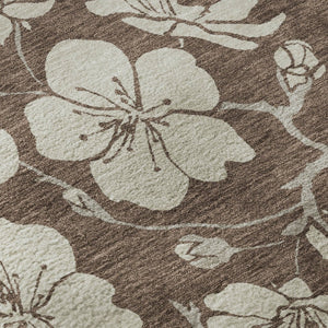HomeRoots 8' Brown and Beige Floral Washable Round Rug with UV Protection - Durable, Stylish, and Easy Care! 681020