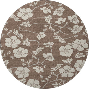 HomeRoots 8' Brown and Beige Floral Washable Round Rug with UV Protection - Durable, Stylish, and Easy Care! 681020
