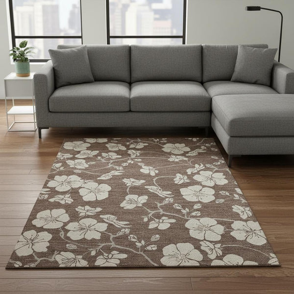 HomeRoots 8' X 10' Floral Washable Area Rug - Durable, Stain-Resistant, UV Protected for Family-Friendly Spaces 681021
