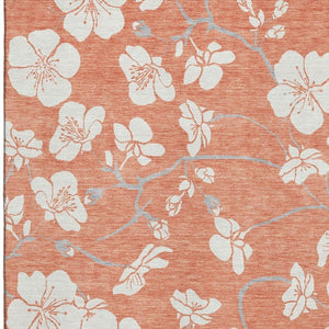 HomeRoots 5' X 8' Coral And Ivory Floral Washable Area Rug - Durable, Stain-Resistant, UV-Protected Design! 681025