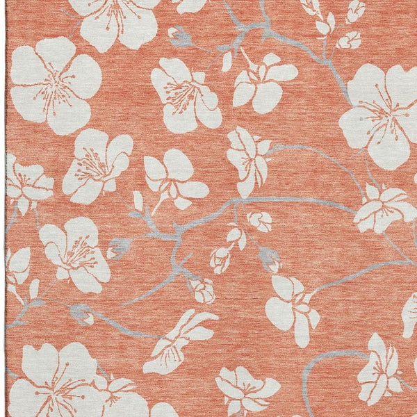 HomeRoots 5' X 8' Coral And Ivory Floral Washable Area Rug - Durable, Stain-Resistant, UV-Protected Design! 681025