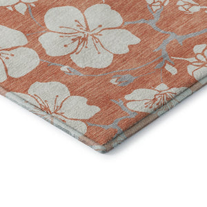 HomeRoots 8' X 10' Coral and Ivory Floral Area Rug – Stain-Resistant, UV Protected, Perfect for Families & Pets 681027