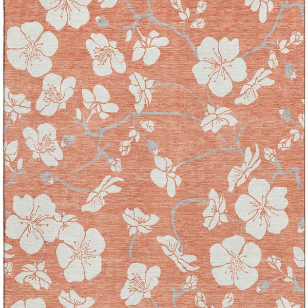 HomeRoots 8' X 10' Coral and Ivory Floral Area Rug – Stain-Resistant, UV Protected, Perfect for Families & Pets 681027