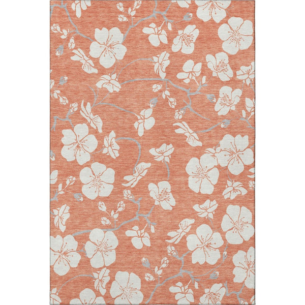 HomeRoots 8' X 10' Coral and Ivory Floral Area Rug – Stain-Resistant, UV Protected, Perfect for Families & Pets 681027