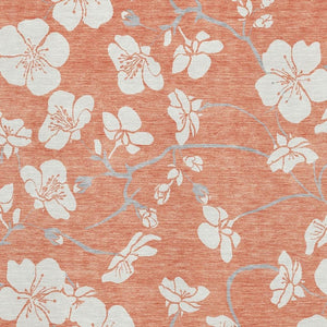HomeRoots 9' X 12' Coral and Ivory Floral Area Rug - Washable, UV Protected, Stain-Resistant for Family Spaces 681028