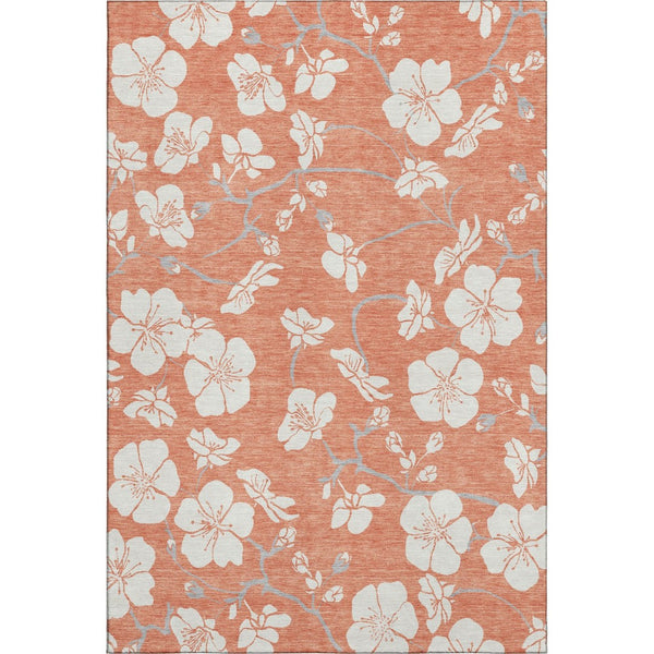 HomeRoots 10' X 14' Coral and Ivory Floral Area Rug – Stain Resistant, UV Protected, Perfect for Any Space! 681029