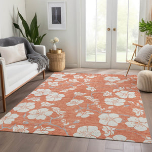 HomeRoots 10' X 14' Coral and Ivory Floral Area Rug – Stain Resistant, UV Protected, Perfect for Any Space! 681029