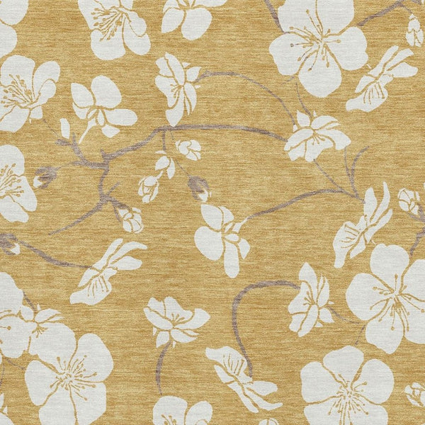 HomeRoots 5' X 8' Gold and Ivory Floral Area Rug - Stain Resistant, UV Protected, Stylish & Durable for Any Room 681031