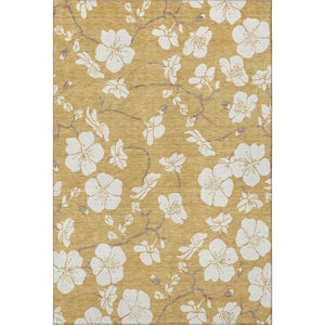 HomeRoots 8' X 10' Gold and Ivory Floral Area Rug - Washable, UV Protected, Stain Resistant for Every Home 681033