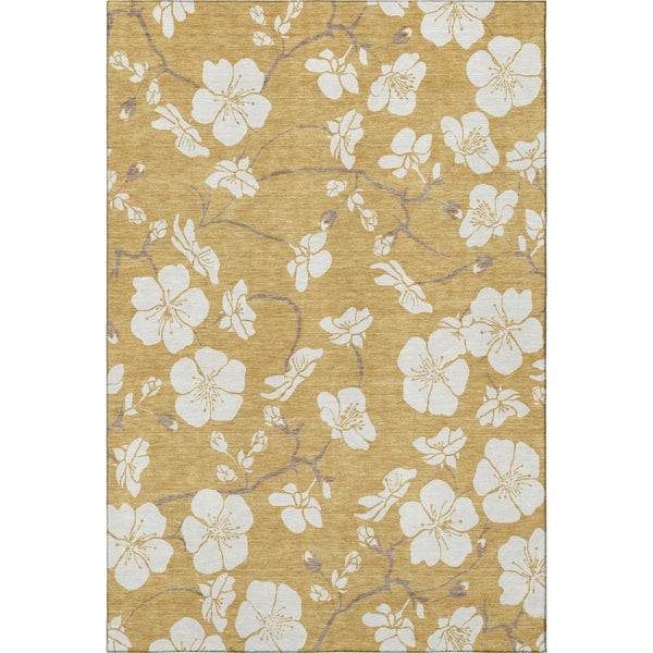 HomeRoots 8' X 10' Gold and Ivory Floral Area Rug - Washable, UV Protected, Stain Resistant for Every Home 681033