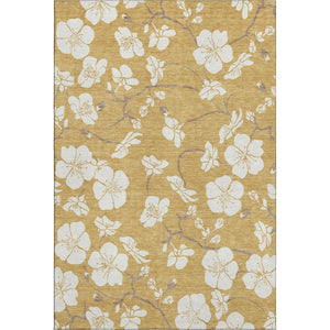 HomeRoots 9' X 12' Floral Washable Area Rug in Gold & Ivory - UV Protected, Durable, Stain-Resistant Design 681034