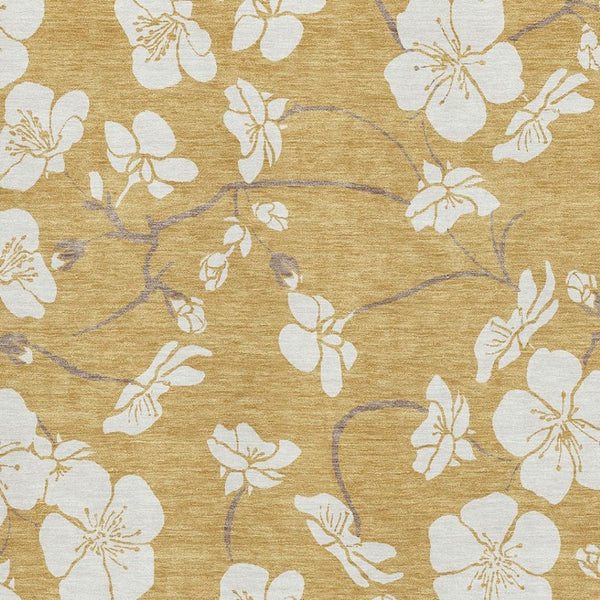 HomeRoots 9' X 12' Floral Washable Area Rug in Gold & Ivory - UV Protected, Durable, Stain-Resistant Design 681034